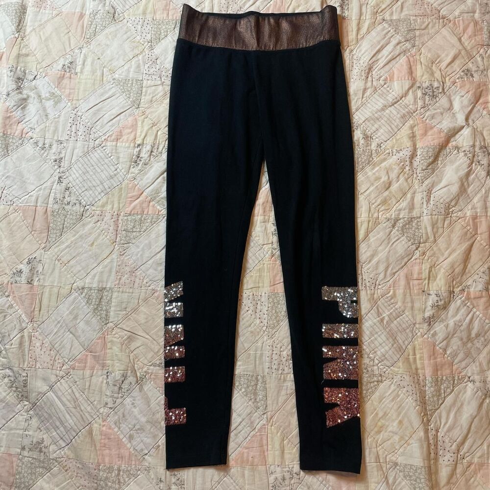 victoria’s secret pink 2010s sequin bling logo leggings size small